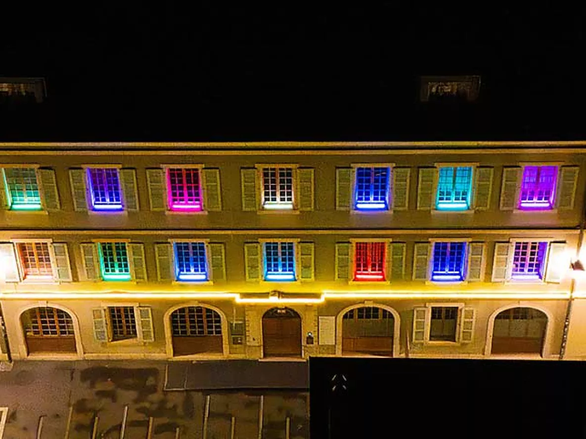 Maison Delafontaine illuminée, vue du ciel
