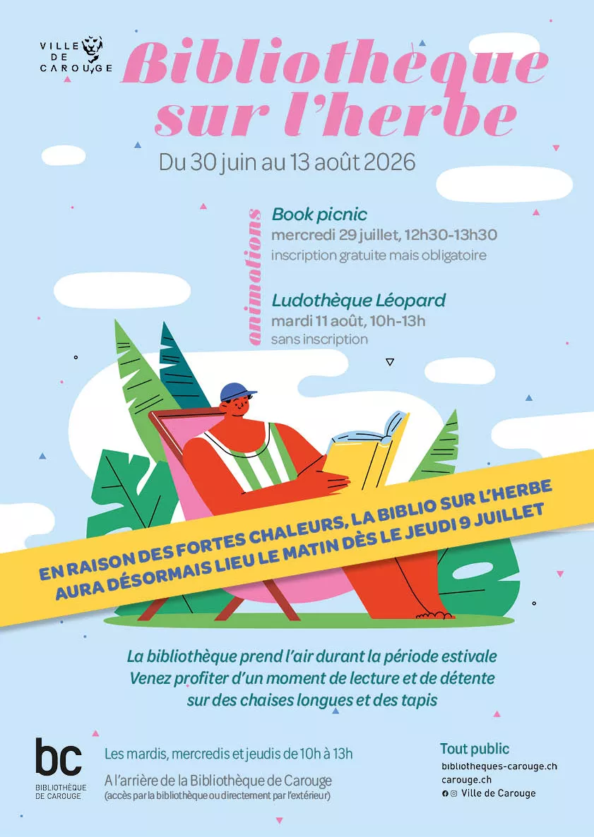 Affiche biblioth&egrave;que sur herbe- forte chaleur