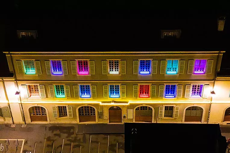 Maison Delafontaine illuminée, vue du ciel