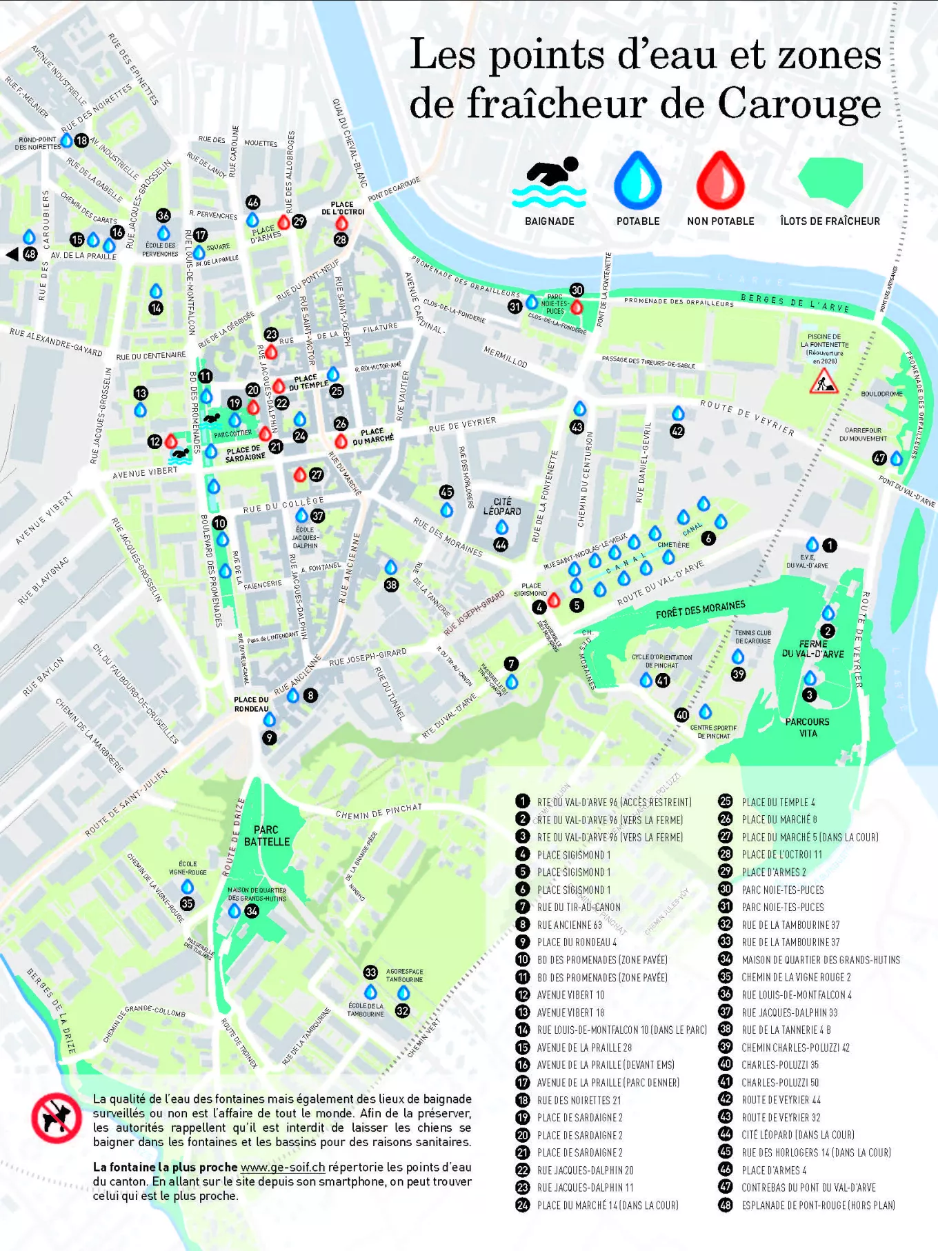 Plan des zones de fra&icirc;cheur &agrave; Carouge