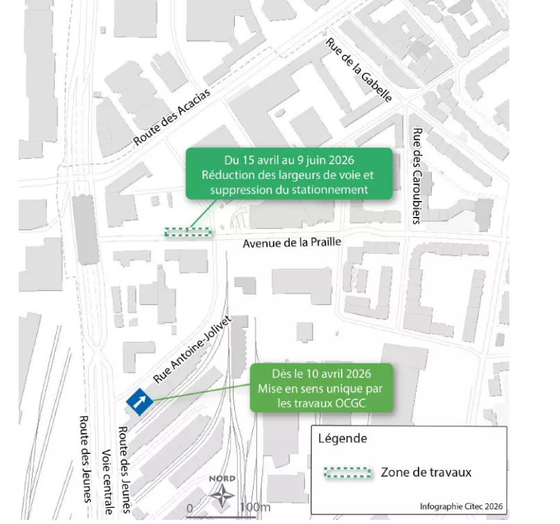 Affiche travaux avenue de la Praille