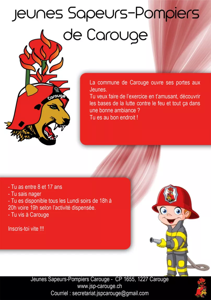 Affiche des Jeunes Sapeurs pompiers de Carouge
