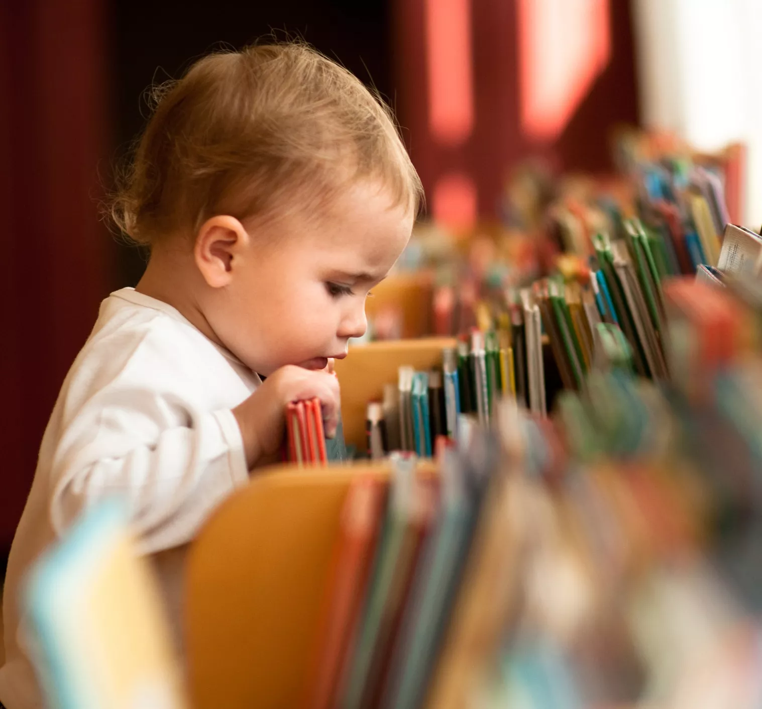 Petit enfant &agrave; la biblioth&egrave;que