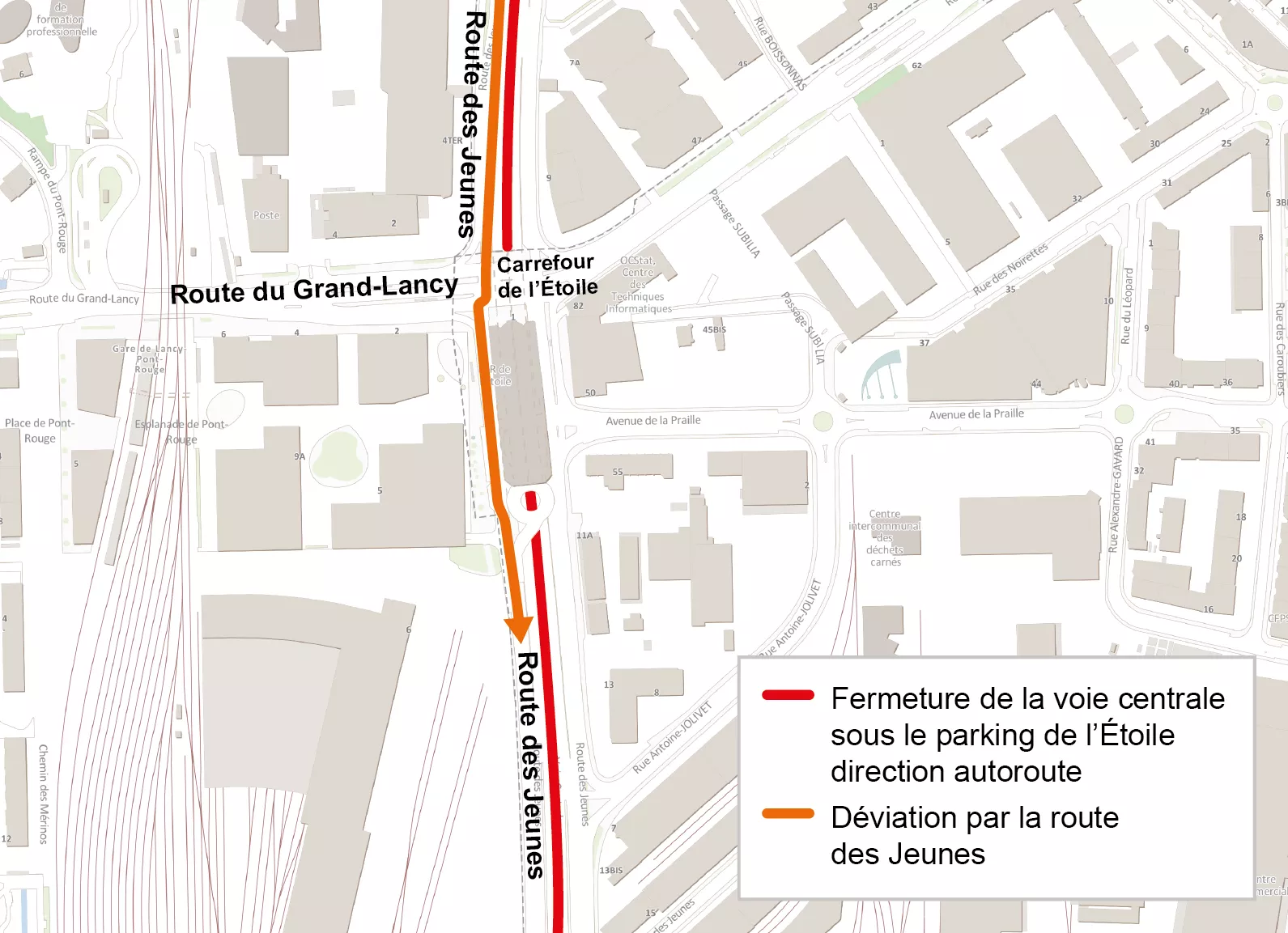 Fermeture voie centrale sous parking Etoile